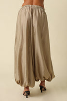 Olivaceous Elastic Waist Wide Leg Balloon Pants in Khaki, back view