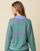Olivaceous Stripe Collared Sweater in Blue Green, back view