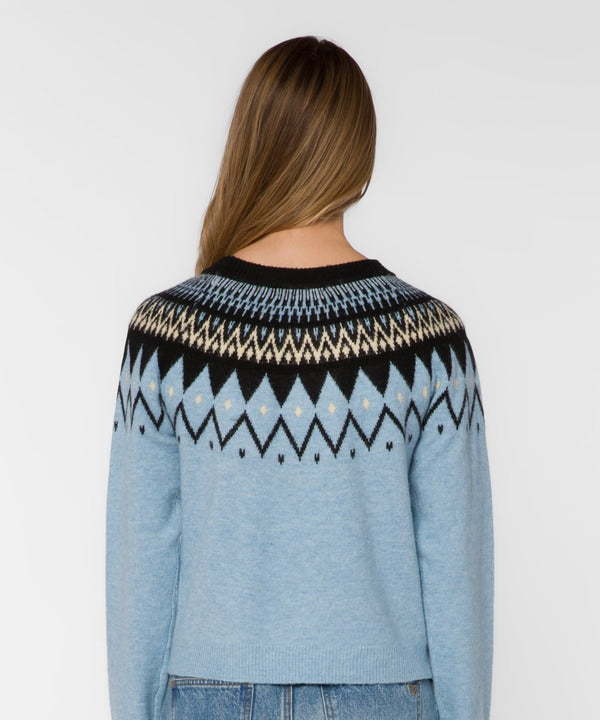 Velvet Heart Delvine Nordic Knit Sweater in Blue Mist, back view