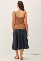 Be Cool Lightweight Flowy Midi Skirt with Elastic Waistline in Black, back view