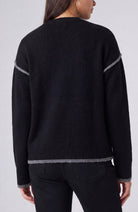 Liverpool Long Sleeve Tulip Hem Crewneck Sweater in Black With Light Heather Grey, back view