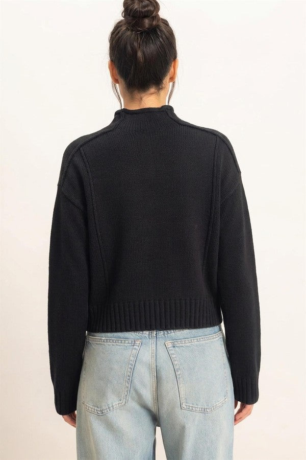 HYFVE Mock Neck Sweater in Black, back view