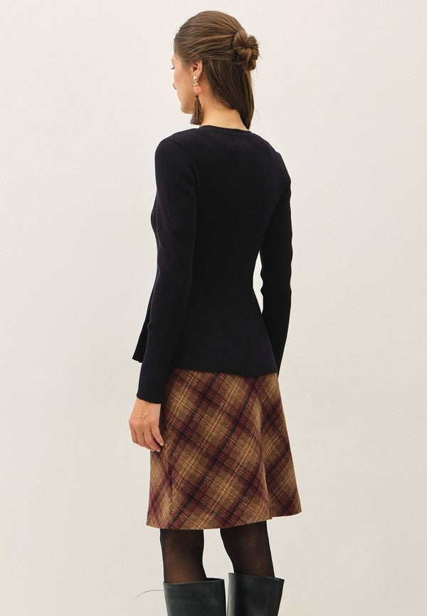 Be Cool Ribbed Knit Peplum Sweater in Black, back view
