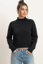 HYFVE Mock Neck Sweater in Black, front view