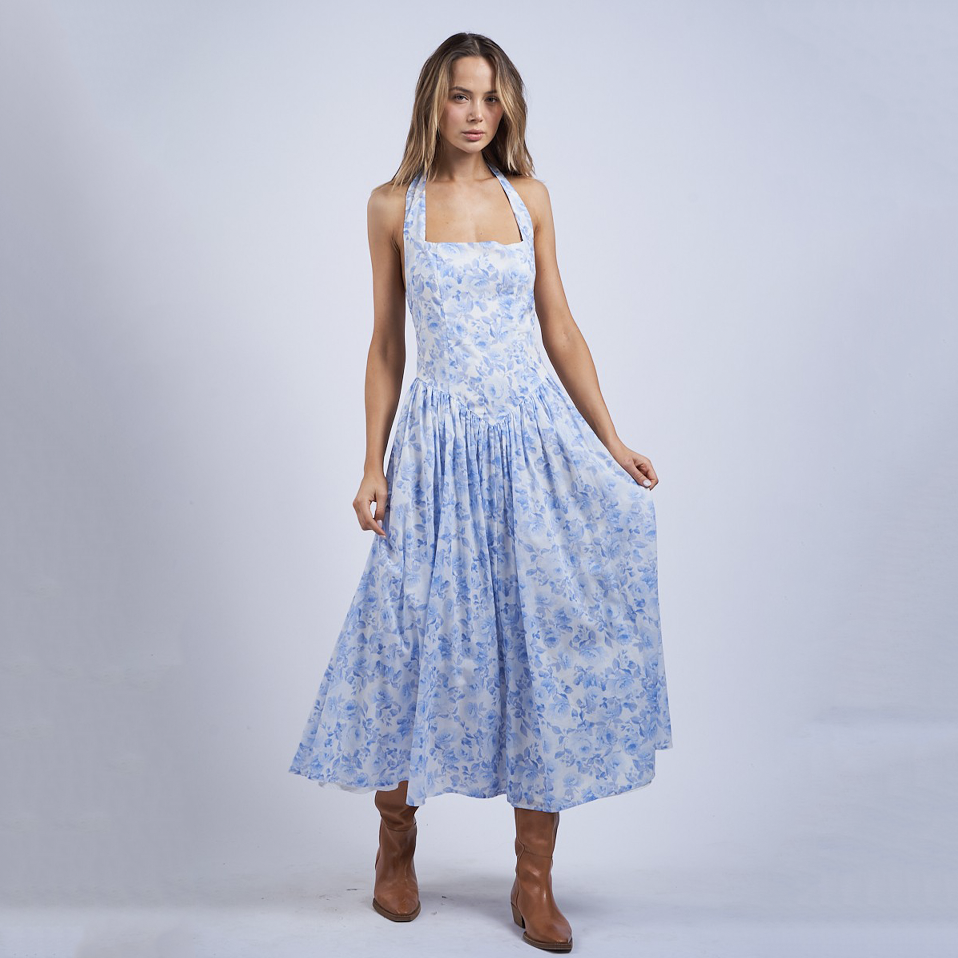 blue floral print maxi dress Poppy Chiffon Floral Print Dress main image 0