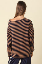 Olivaceous Stripe Oversized Boatneck Sweater in Dark Navy Mocha, back