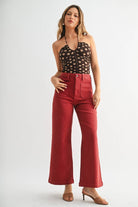 JBD Patch Pocket Wide Leg Jean in Burgundy, front view