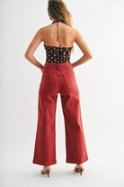 JBD Patch Pocket Wide Leg Jean in Burgundy, back view