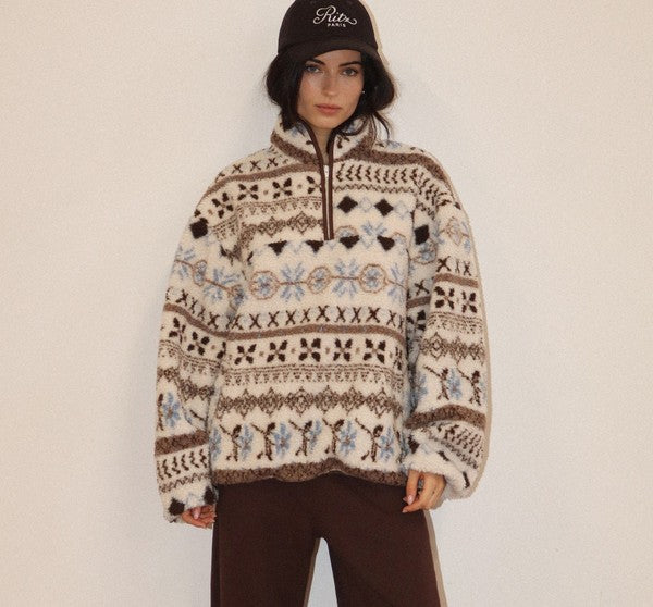 Bailey Rose Fleece Pullover in Cream Brown, front view