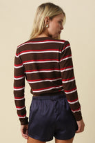 Olivaceous Stripe Button Up Sweater Cardigan in Brown Combo, back view