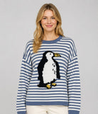 Dreamers Penguin Stripe Sweater in Blue, front view