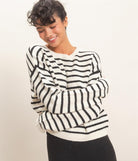 HYFVE Stripe Cozy Crewneck Sweater in Cream, front view