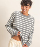 HYFVE Stripe Cozy Crewneck Sweater in Heather Grey, front view