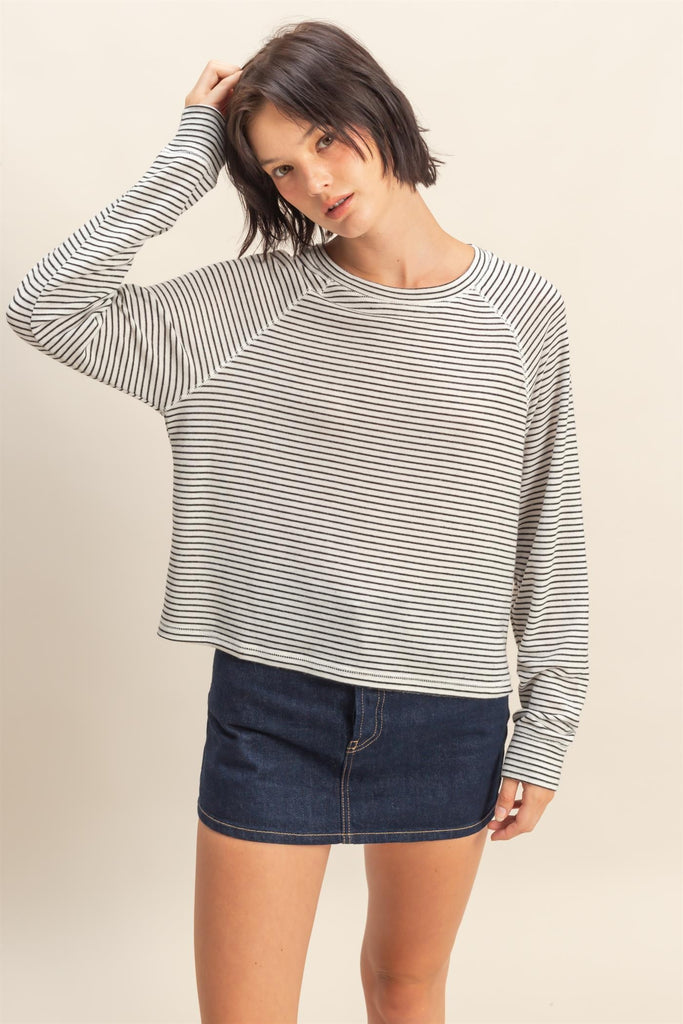 striped crewneck shirt, soft striped long sleeve, everyday striped top, classic stripe tee, boutique striped shirt