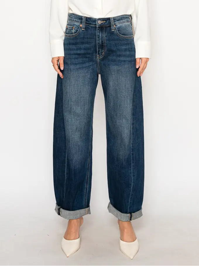 wide leg jeans, cuffed denim, relaxed fit jeans, slouchy jeans, high rise denim, casual women’s jeans, everyday denim, classic blue jeans, boyfriend fit jeans, effortless style