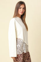 Olivaceous Charlie Asymmetrical Lace Trim Top in Cream, side