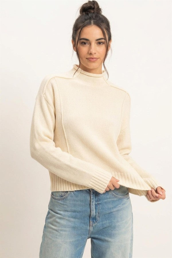 HYFVE Mock Neck Sweater in Cream, front view