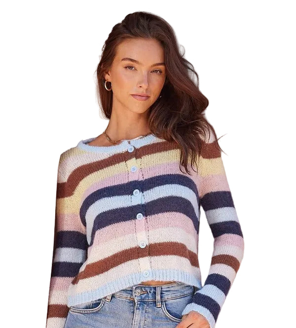 ILLA ILLA Multi Striped Sweater Cardigan in Multi, front view