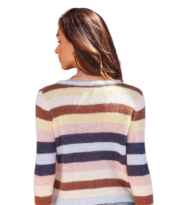 ILLA ILLA Multi Striped Sweater Cardigan in Multi, back view