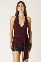 halter top, wrap tie top, night out outfit, sexy black top, plunging neckline top, fitted sleeveless blouse, going out top, wrap front tank, chic black top, trendy women’s top