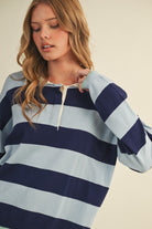 & Merci Striped Rugby Sweater in Blue/Navy, detail view