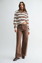 JBD Twisted High Rise Barrel Jean in Vintage Brown, front view