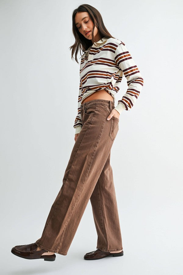 JBD Twisted High Rise Barrel Jean in Vintage Brown, side view
