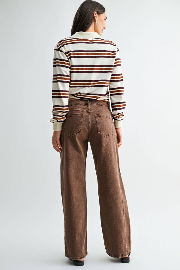 JBD Twisted High Rise Barrel Jean in Vintage Brown, back view