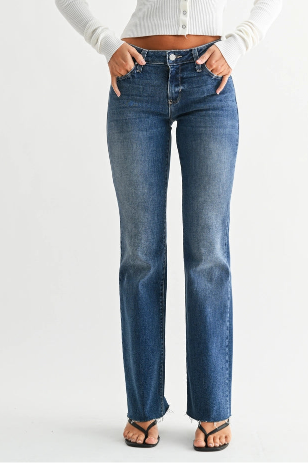 mid rise jeans, straight leg denim, raw hem jeans, classic blue jeans, everyday denim, stretch jeans, straight fit jeans women, timeless wash jeans, Whim jeans, fall denim edit, low rise