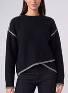 Liverpool Long Sleeve Tulip Hem Crewneck Sweater in Black With Light Heather Grey, front view