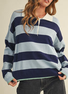 & Merci Striped Rugby Sweater in Blue/Navy, front view