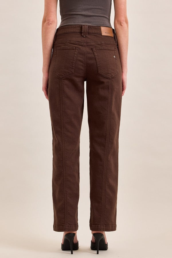 Hidden Ella HR Front Seam Straight Jean in Mocha, back view