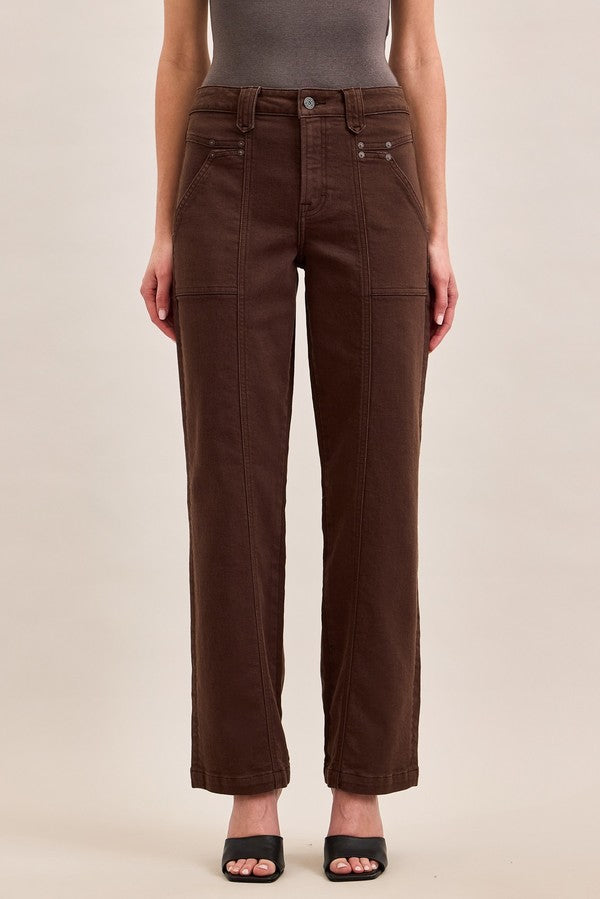 Hidden Ella HR Front Seam Straight Jean in Mocha, front view