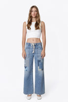 Flying Monkey High Rise Drawstring Wide Leg Drawstring in Flamenco, front view