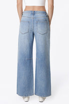 Flying Monkey High Rise Drawstring Wide Leg Drawstring in Flamenco, close-up back view of pockets