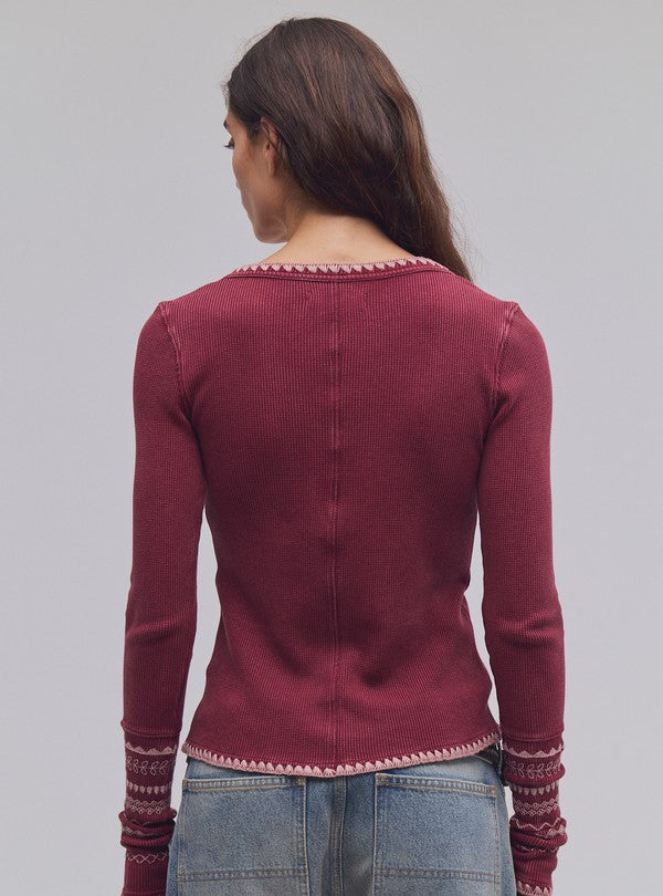 Free People Aspen Thermal in Cabernet Combo, back view