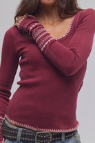Free People Aspen Thermal in Cabernet Combo, detail view