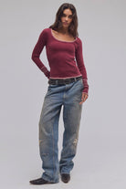 Free People Aspen Thermal in Cabernet Combo, front view, full length
