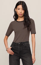 Z Supply Freida Striped Tee in Wild Mushroom, front view