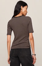 Z Supply Freida Striped Tee in Wild Mushroom, back view
