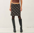 Be Cool Plaid Mini Skirt in Chocolate Check, front view