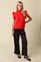 Olivaceous Wide Leg Side Stripe Pants in Black Cream, front view