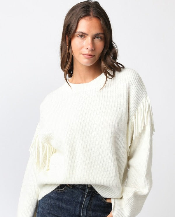 Olivaceous Fringe Detail Sweater in Cream, front view