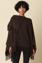 Olivaceous Layered Fringe Detail Pancho in Brown, front view