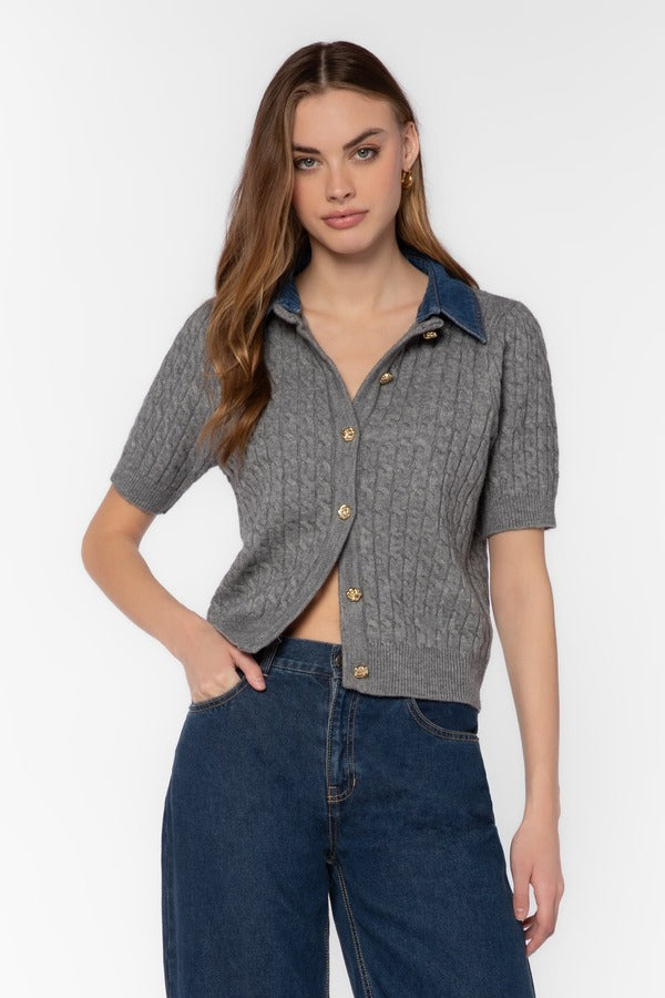 Velvet Heart Rosie Cabel Knit Cardigan in Heather Grey, front view