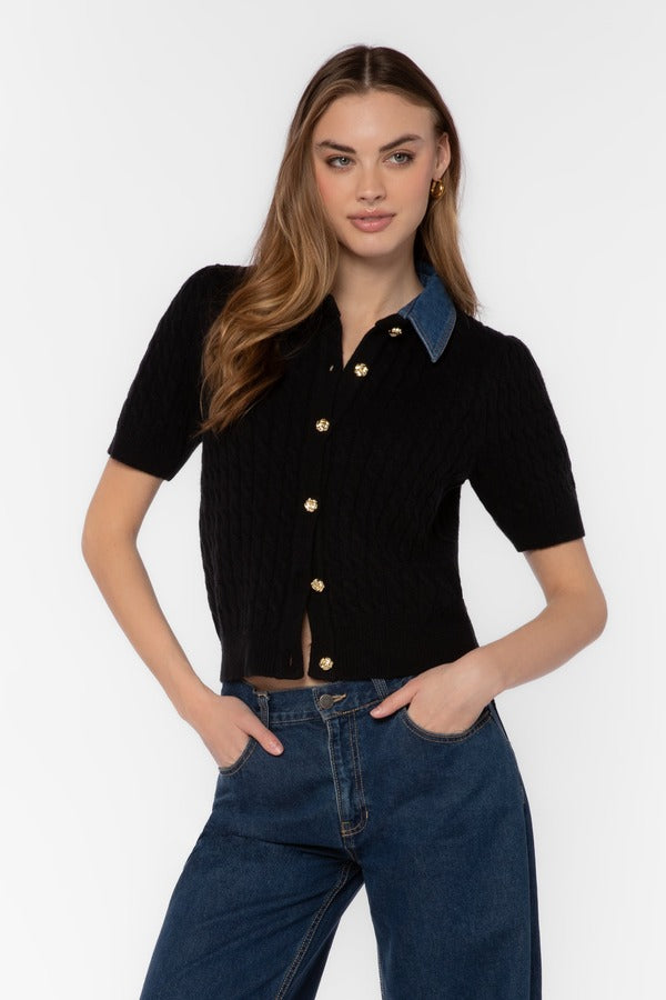 Velvet Heart Rosie Cabel Knit Cardigan in Black, front view