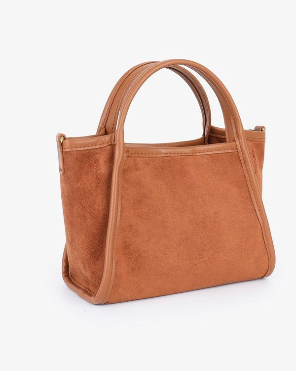 Remi & Reid Gillie Mini Satchel in Camel, angled view