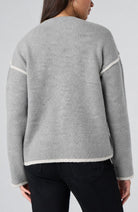 Liverpool Long Sleeve Tulip Hem Crewneck Sweater in Light Heather Grey With Cream, back view