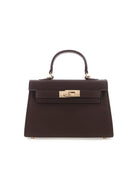 Billini Hariette Mini Handle Bag in Chocolate Saffiano, front view