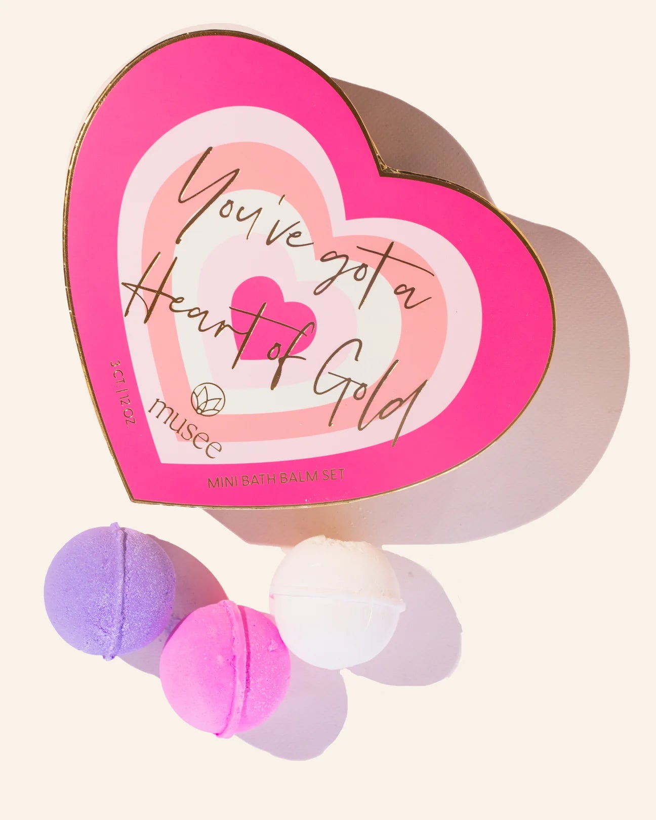 Musee Mini Bath Balm Set. You've got a heart of gold! Treat yourself to a warm bath with these nourishing, surprised-filled bath balms! Enjoy lovely fragrances of blooming flowers, wild berry, and sweet vanilla. Special surprises in each bath balm!
